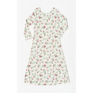 P. Jamas White Pink Flowered Butterknit Gown Sz L Coquette Dainty Girly Cottage